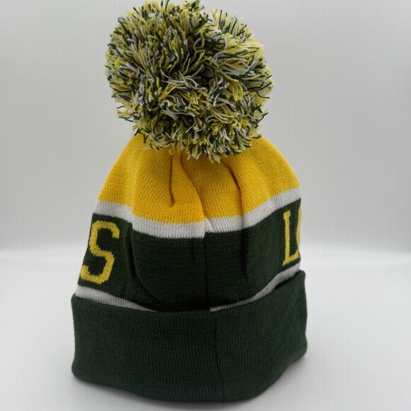 LA Los Angeles Rams Style Pom Beanie Hat Knit Winter Cap Cuffed Green Gold White - Picture 3 of 4